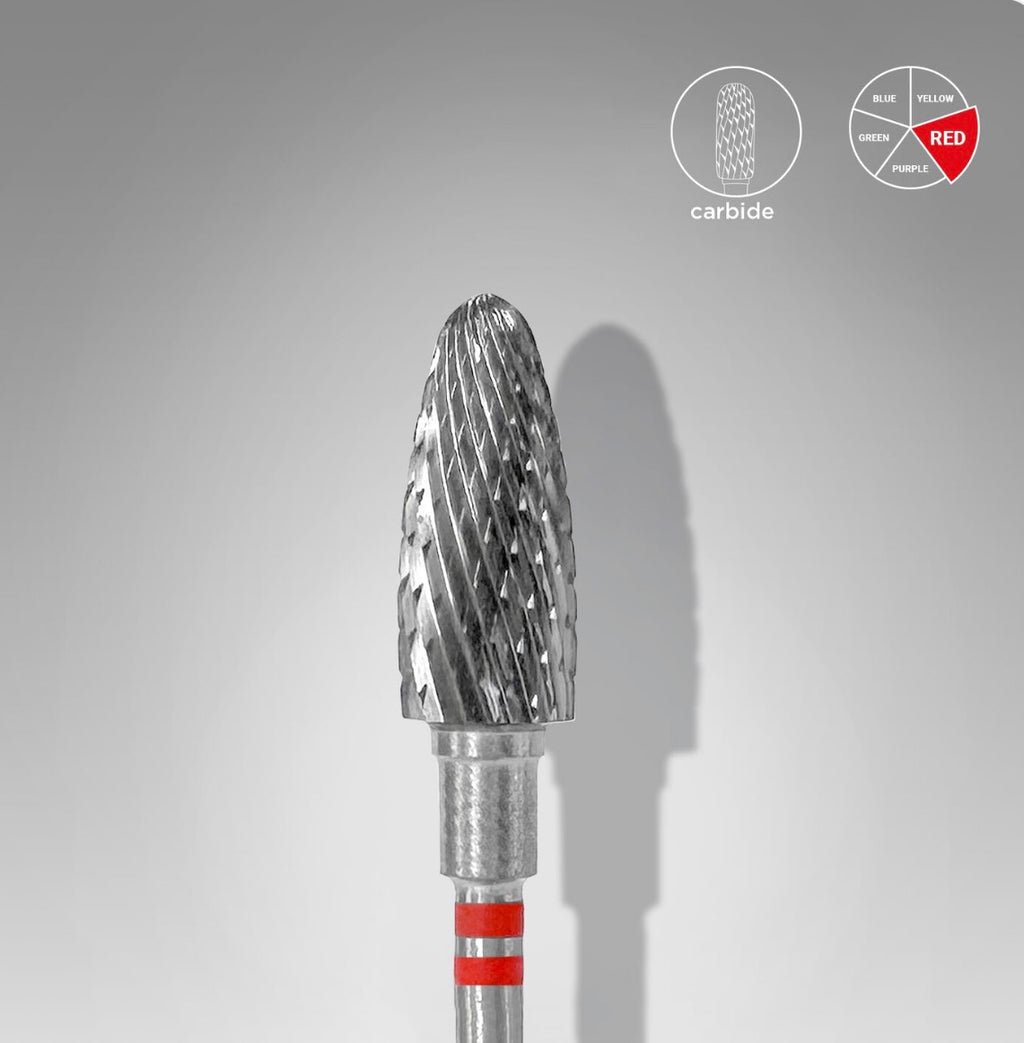 STALEKS Carbide Nail Drill Bit “Corn” for Left-Handed Users, Red, Ø 6 mm / Working Part 14 mm