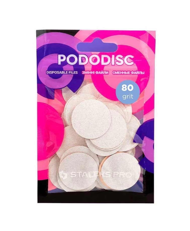 STALEKS Pro Pododisc L Disposable Abrasive Discs, 80 Grit, Ø25 mm, White, 50 pcs