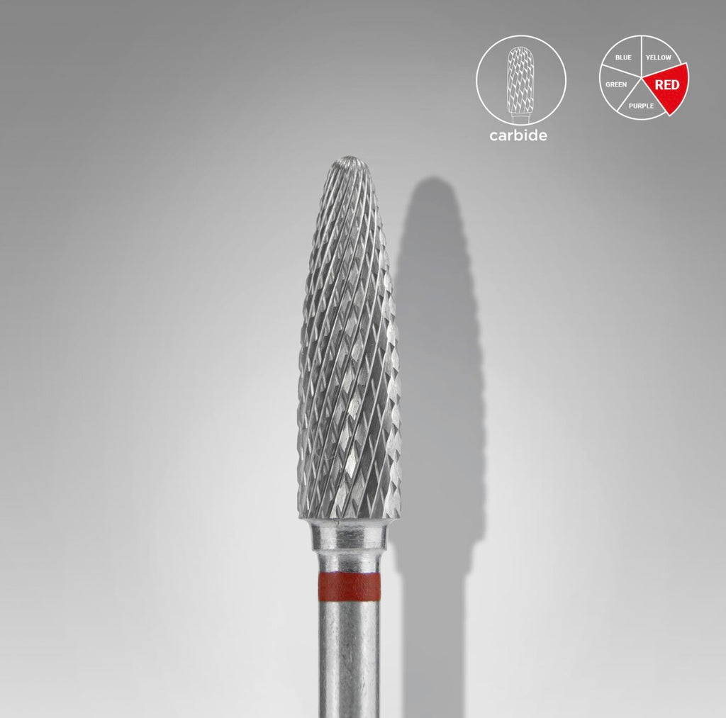 STALEKS. Carbide Nail Drill Bit “Corn”, Red, Ø 4 mm / Working Part 14 mm