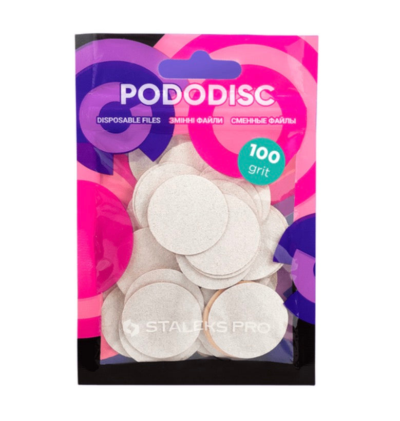 STALEKS Pro Pododisc L Disposable Abrasive Discs, 100 Grit, Ø25 mm, White, 50 pcs