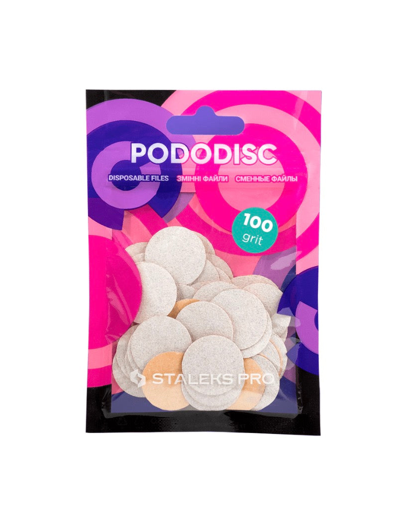 STALEKS Pro Pododisc Pro M Disposable Abrasive Discs, 100 Grit, Ø20 mm, White, 50 pcs