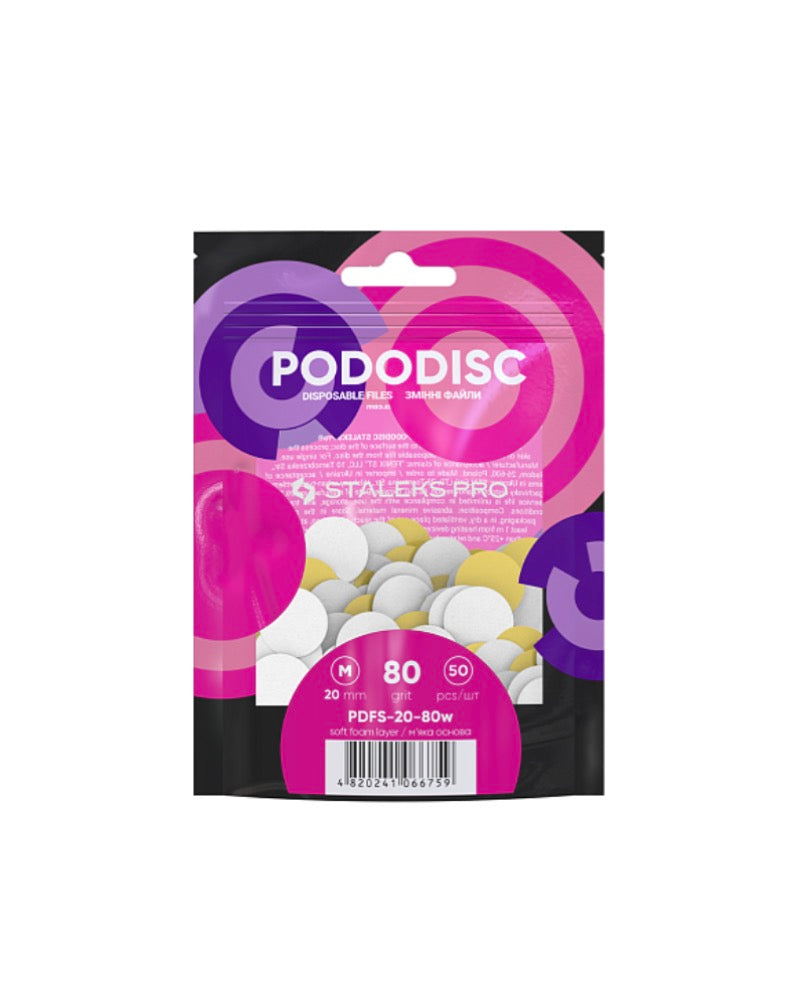 STALEKS Set of 50 Disposable Soft-Backed Replacement Files, 80 Grit, for PODODISC M Disc Ø20 mm, White Abrasive